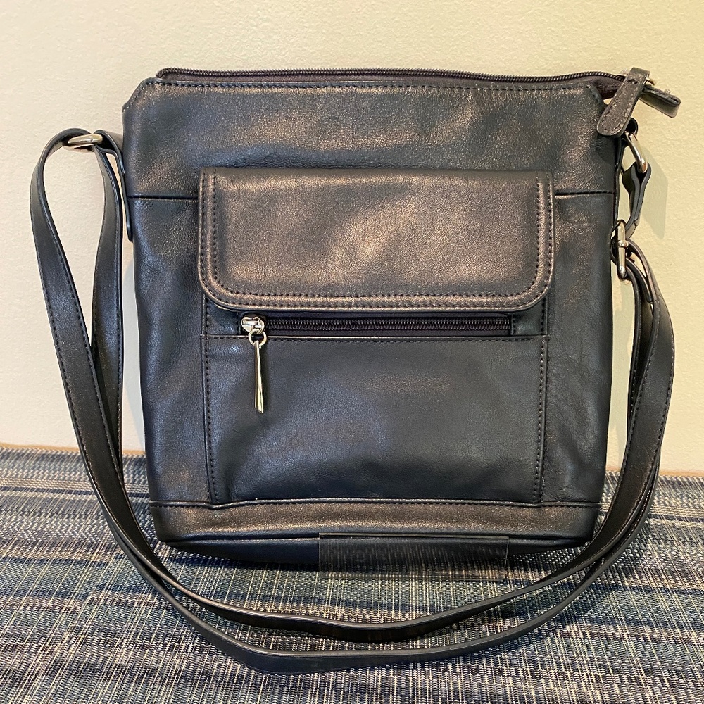 Giani Bernini Navy/Silver Leather Venice Nappa Crossbody